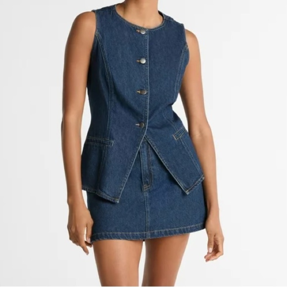 SCOOP Blue Denim Button Skirt and Vest Set - Picture 2 of 8